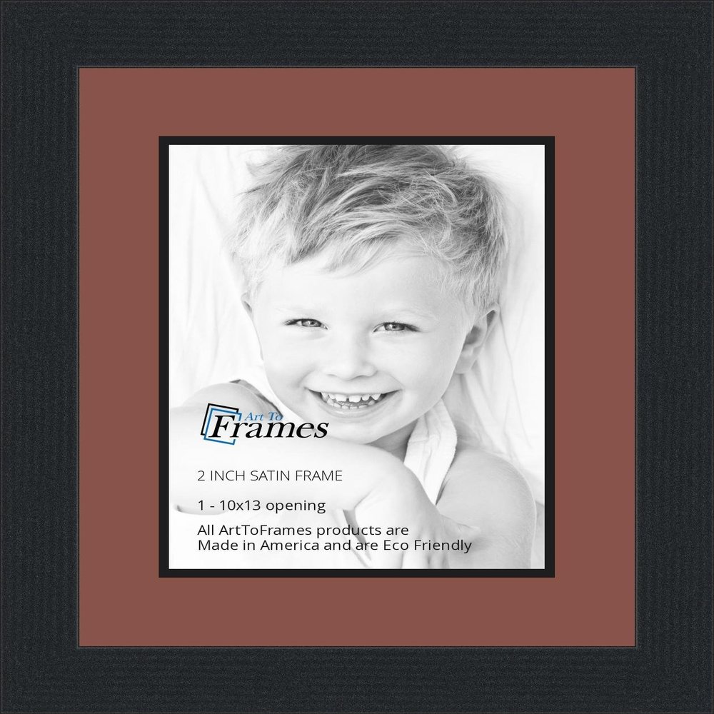 10x13 / 10 x 13 Picture Frame Satin Black .. 2'' Wide with a 2'' Double mat