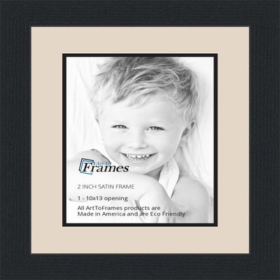 10x13 / 10 x 13 Picture Frame Satin Black .. 2'' Wide with a 2'' Double mat