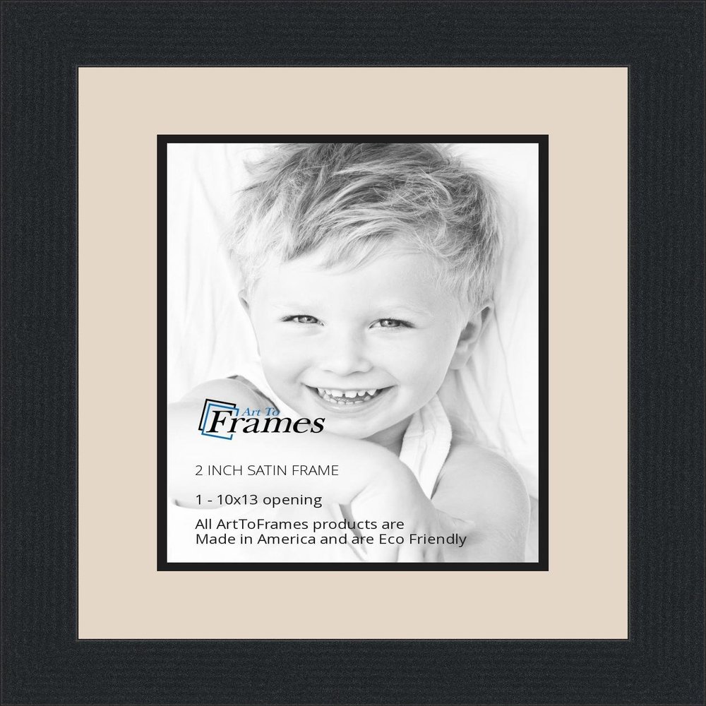 10x13 / 10 x 13 Picture Frame Satin Black .. 2'' Wide with a 2'' Double mat