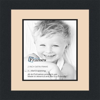 10x13 / 10 x 13 Picture Frame Satin Black .. 2'' Wide with a 2'' Double mat