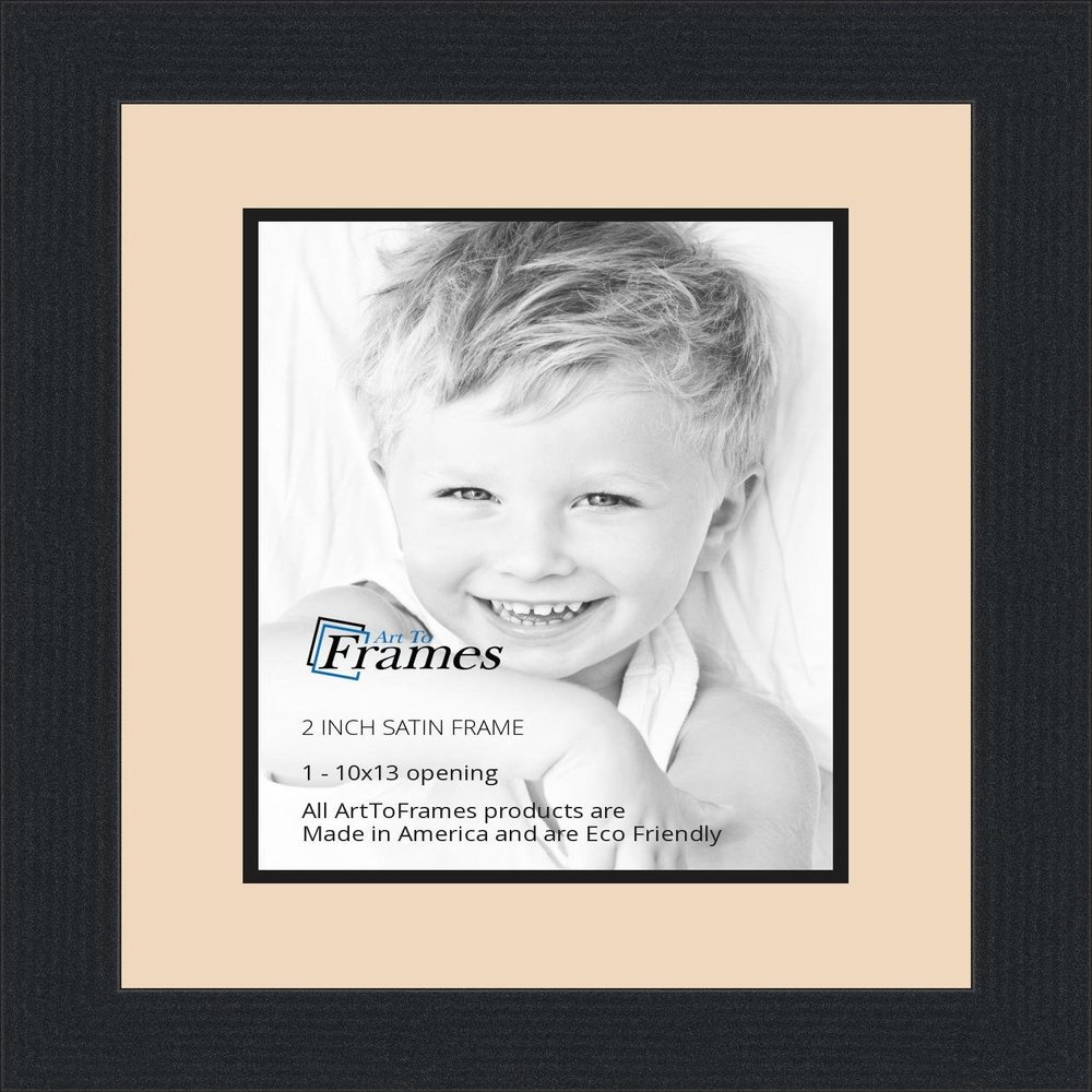 10x13 / 10 x 13 Picture Frame Satin Black .. 2'' Wide with a 2'' Double mat