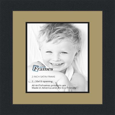 10x13 / 10 x 13 Picture Frame Satin Black .. 2'' Wide with a 2'' Double mat