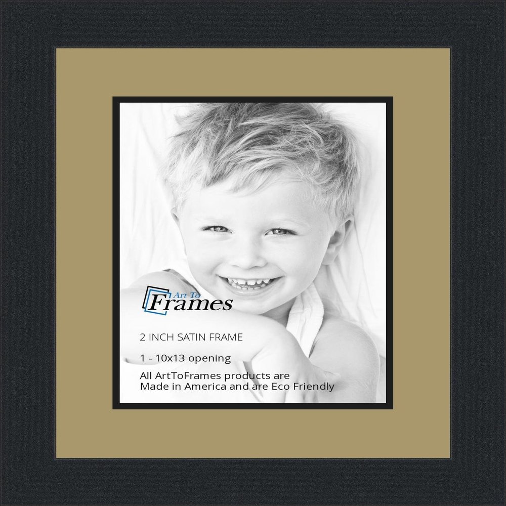 10x13 / 10 x 13 Picture Frame Satin Black .. 2'' Wide with a 2'' Double mat