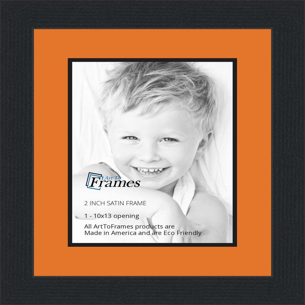 10x13 / 10 x 13 Picture Frame Satin Black .. 2'' Wide with a 2'' Double mat