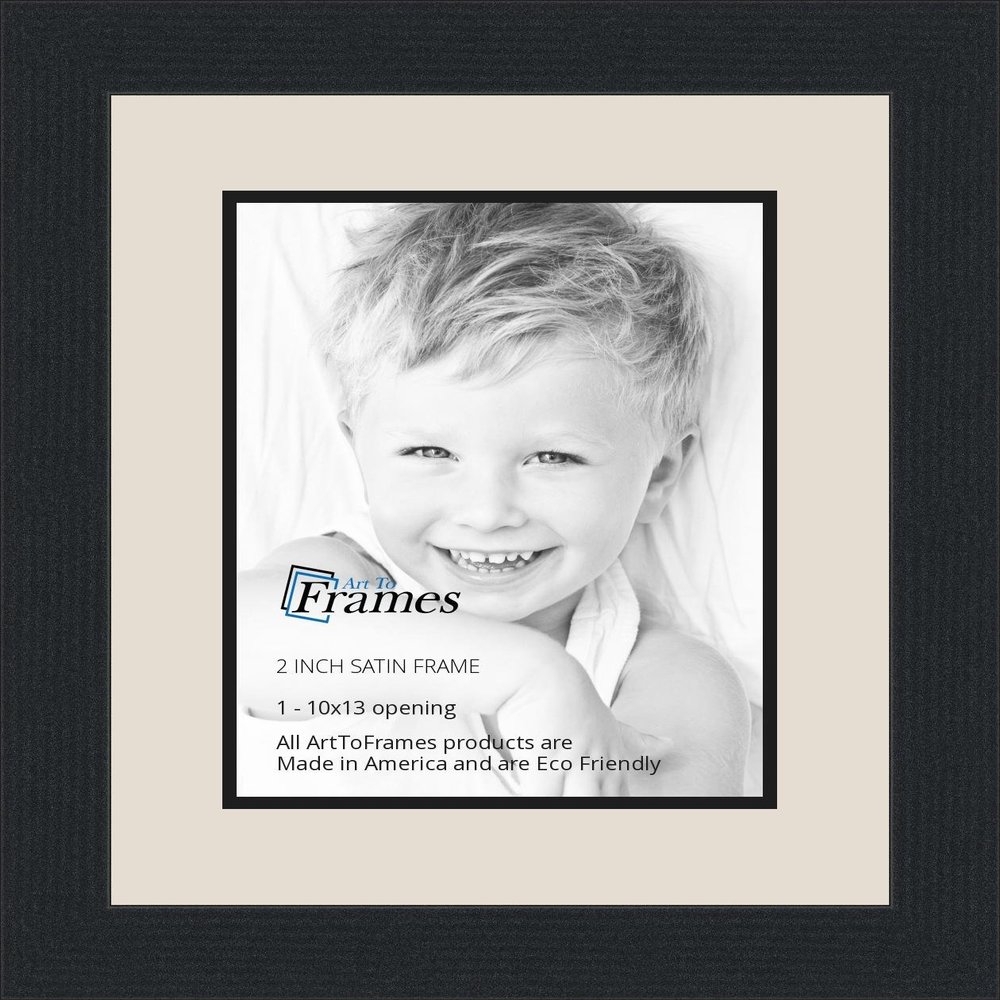 10x13 / 10 x 13 Picture Frame Satin Black .. 2'' Wide with a 2'' Double mat