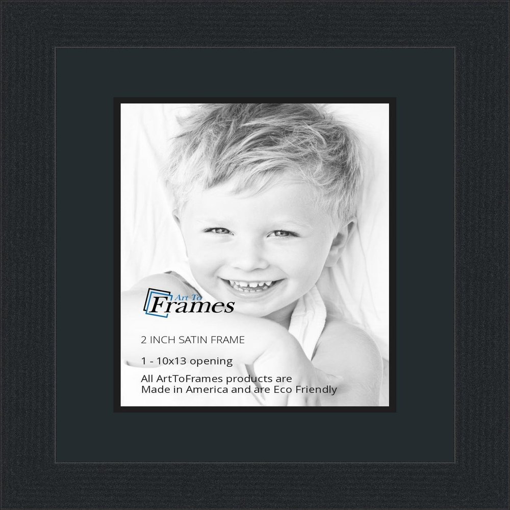 10x13 / 10 x 13 Picture Frame Satin Black .. 2'' Wide with a 2'' Double mat