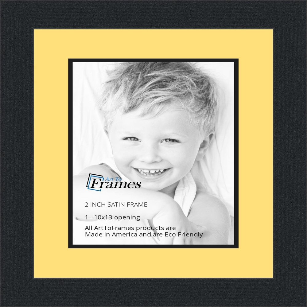 10x13 / 10 x 13 Picture Frame Satin Black .. 2'' Wide with a 2'' Double mat