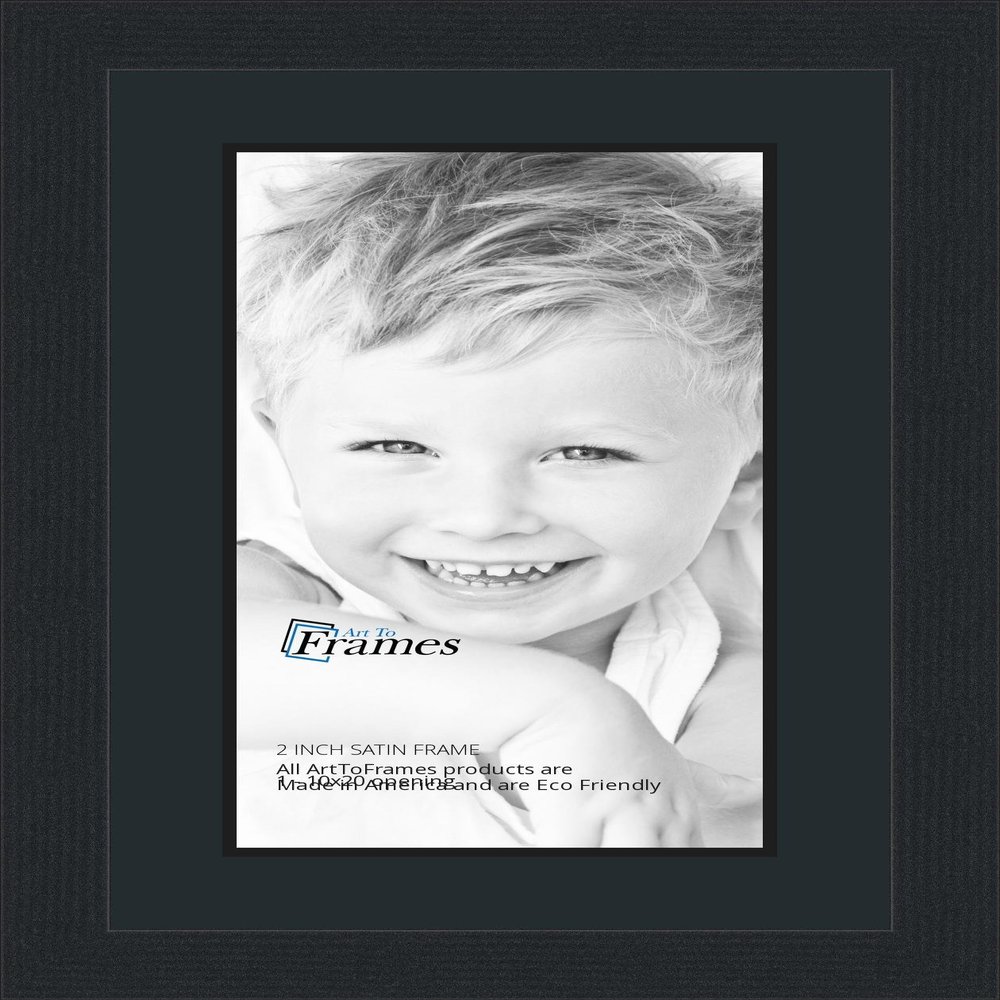 10x20 / 10 x 20 Picture Frame Satin Black .. 2'' Wide with a 2'' Double mat