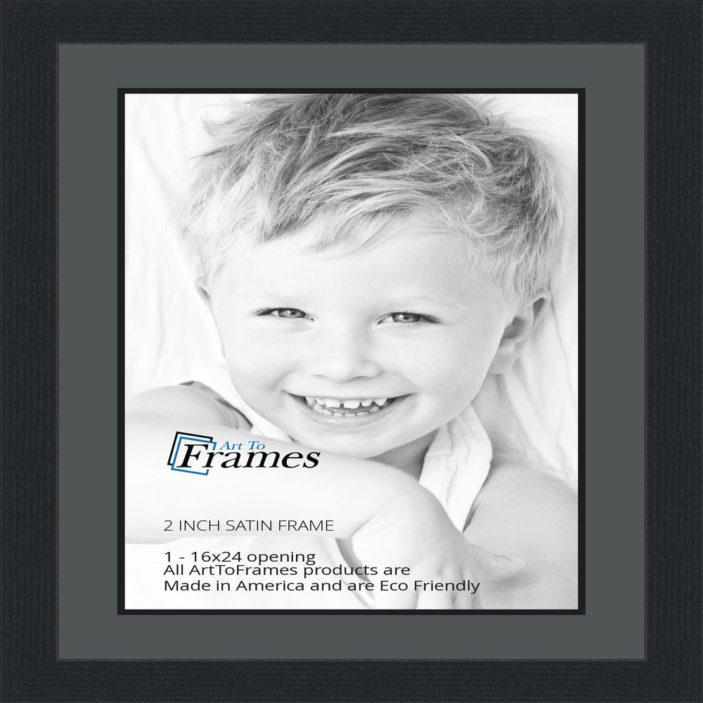 16x24 / 16 x 24 Picture Frame Satin Black .. 2'' Wide with a 2'' Double mat