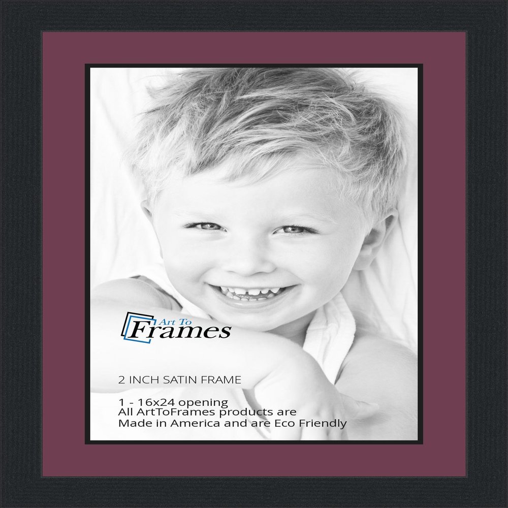 16x24 / 16 x 24 Picture Frame Satin Black .. 2'' Wide with a 2'' Double mat