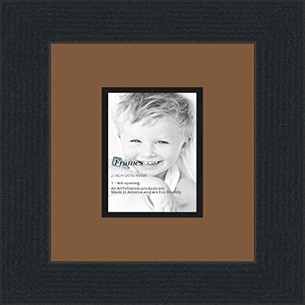 4x6 / 4 x 6 Picture Frame Satin Black .. 2'' Wide with a 2'' Double mat