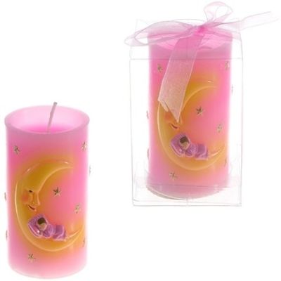 DollarItemDirect Baby Sleeping with Stars Pillar Candle - Pink, Case of 48