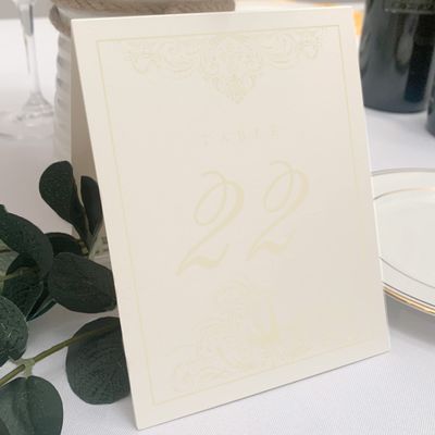 Peacock Flourish Wedding Table Numbers (Select Color/Quantity), Champagne, Ivory, 1-65, Double Sided, Tent or Use in a Stand, Great for Parties & Restaurants - Made in the USA
