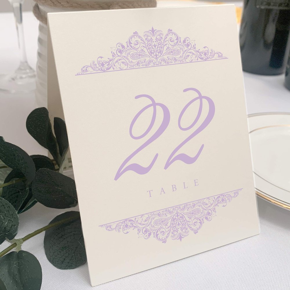 Paisley Wedding Table Numbers (Select Color/Quantity), Champagne, Lavender, 1-75, Double Sided, Tent or Use in a Stand, Great for Parties & Restaurants - Made in the USA