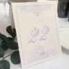 Peacock Flourish Wedding Table Numbers (Select Color/Quantity), Champagne, Lavender, 1-65, Double Sided, Tent or Use in a Stand, Great for Parties & Restaurants - Made in the USA view 1