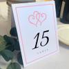 Linked Hearts and Border Wedding Table Numbers (Select Color/Quantity), White, Pink, 1-75, Double Sided, Tent or Use in a Stand, Great for Parties & Restaurants view 1
