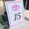 Linked Hearts and Border Wedding Table Numbers (Select Color/Quantity), White, Fuschia, 1-55, Double Sided, Tent or Use in a Stand, Great for Parties & Restaurants view 1