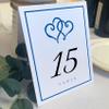 Linked Hearts and Border Wedding Table Numbers (Select Color/Quantity), White, Royal Blue, 1-65, Double Sided, Tent or Use in a Stand, Great for Parties & Restaurants view 1