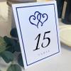 Linked Hearts and Border Wedding Table Numbers (Select Color/Quantity), White, Navy, 1-75, Double Sided, Tent or Use in a Stand, Great for Parties & Restaurants view 1