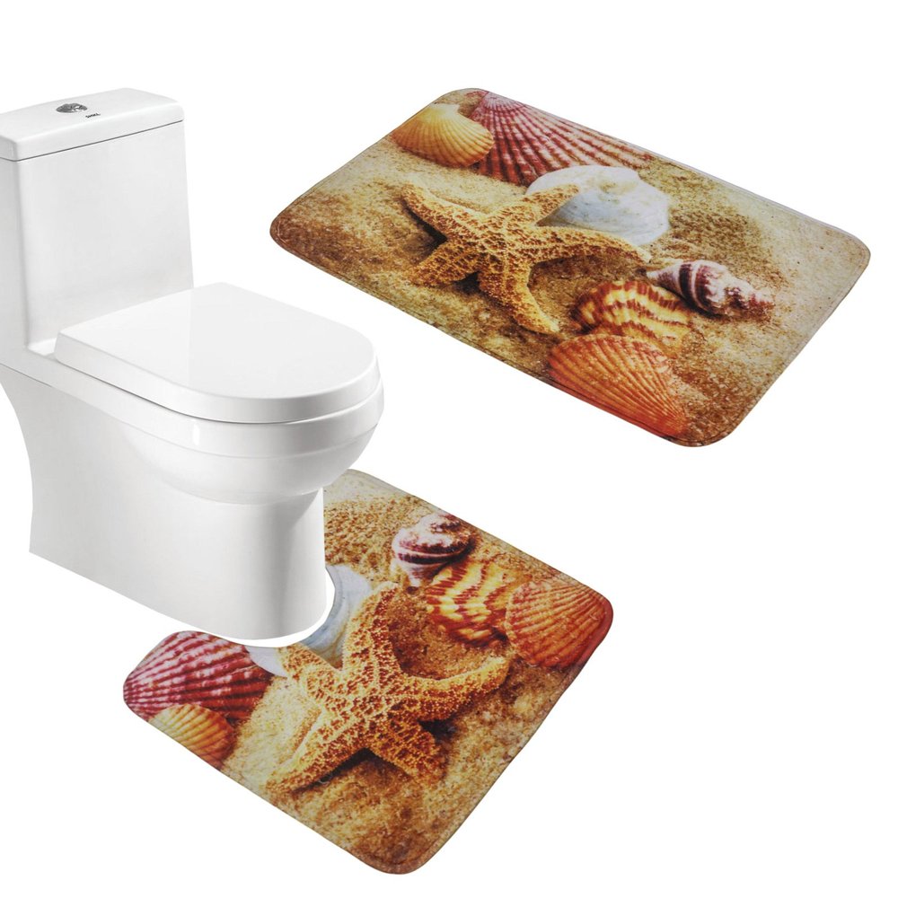2 Piece Bath Mat Set Toilet Rug Bathroom Contour Mat Non Slip (Orange)