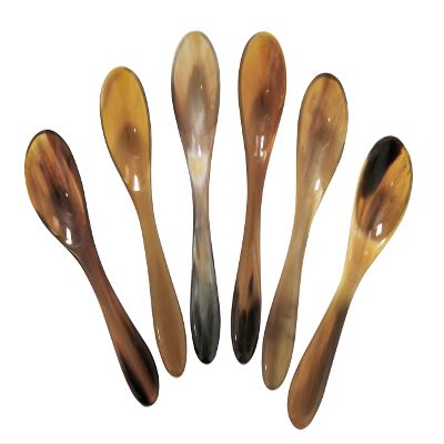 Marycrafts Set of 6 Buffalo Horn Caviar Spoons with Round Handle (Light Shade)
