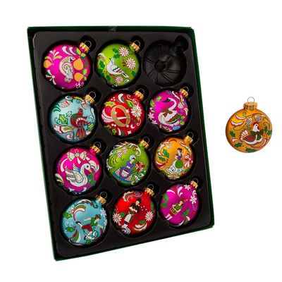 Kurt Adler 12 Days of Christmas Glass Ornament (Set of 12), 65mm