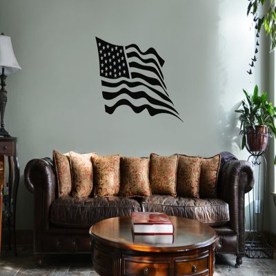 Decal Serpent Waving USA Flag Patriotic Vinyl Wall Mural Decal Home Decor Sticker (Black)