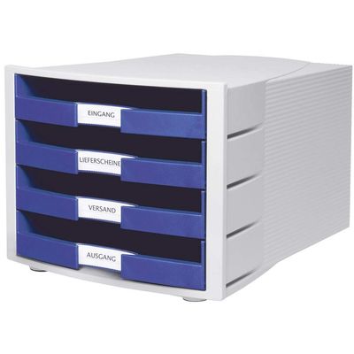 HAN 1011-X-14, Impuls Drawer Set, New! Innovative, Attractive Design of Superior Quality. with Large Inscription Label und 4 Open Drawers, Light-Grey/Blue