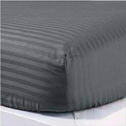16-20 inches Extra Fit Deep Pocket 400 Thread Count 100% Pima Cotton Hotel Finish Adjustable Room 1-Piece- Fitted- Sheet Both Pattern Solid/Stripe (Queen, Stripe,Elephant Grey).