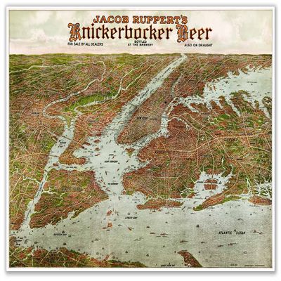 Antiguos Maps Knickerbocker Beer Panorama of the Greater New York City Area circa 1912 | Art Print Poster Vintage Decor | 24 x 36 inches (610 x 915 mm)