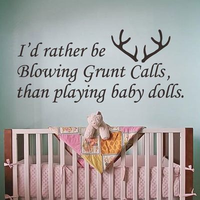 MairGwall GECKOO Nursery Decor-I'd Rather Be Belowing Grunt Calls Than Playing Baby Dolls-Deer Decal Antlers Vinyl Kids Wall Murals(Black, X-Large)