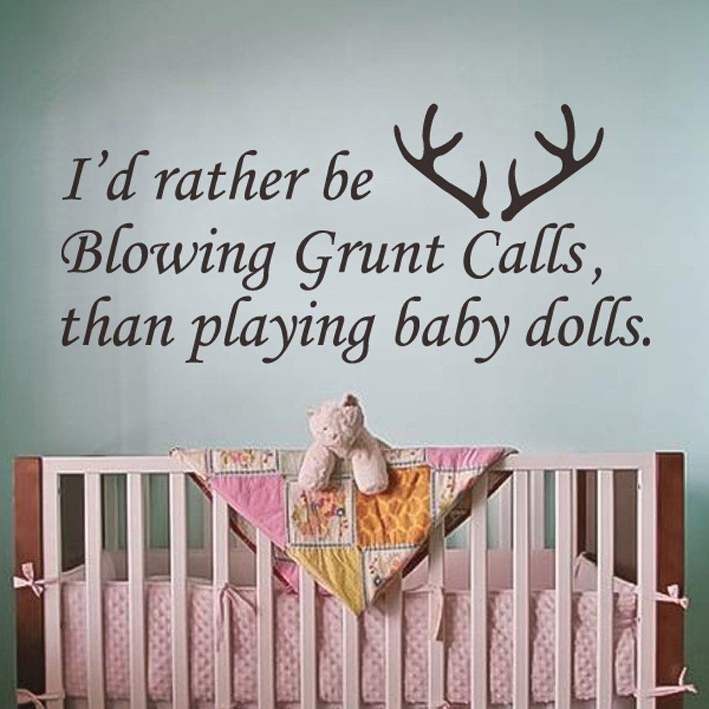 MairGwall GECKOO Nursery Decor-I'd Rather Be Belowing Grunt Calls Than Playing Baby Dolls-Deer Decal Antlers Vinyl Kids Wall Murals(Black, X-Large)
