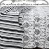 Cozy Line Home Fashions French Medallion Black White Grey Rose Flower Pattern Printed 100% Cotton Bedding Quilt Set Reversible Coverlet Bedspread (Black White, Queen - 3 Piece) view 4