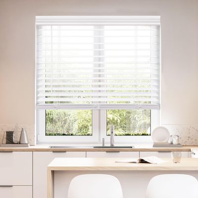 DEZ FURNISHINGS Cordless 2" Faux Wood Blind, 50" W x 64" H, White