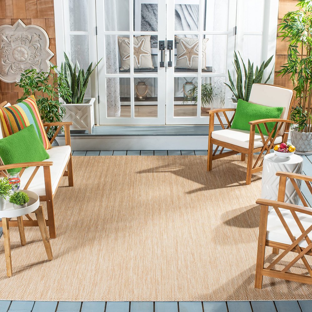SAFAVIEH Washable Rug Outdoor Courtyard Collection - 8' x 11', Natural & Cream, Non-Shedding & Easy Cleaning, Ideal for Patio, Backyard, Mudroom (CY8022-03012)
