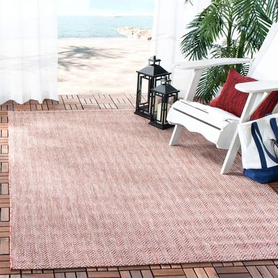 SAFAVIEH Washable Rug Outdoor Courtyard Collection - 6'7" x 9'6", Red & Beige, Non-Shedding & Easy Cleaning, Ideal for Patio, Backyard, Mudroom (CY8022-36521)