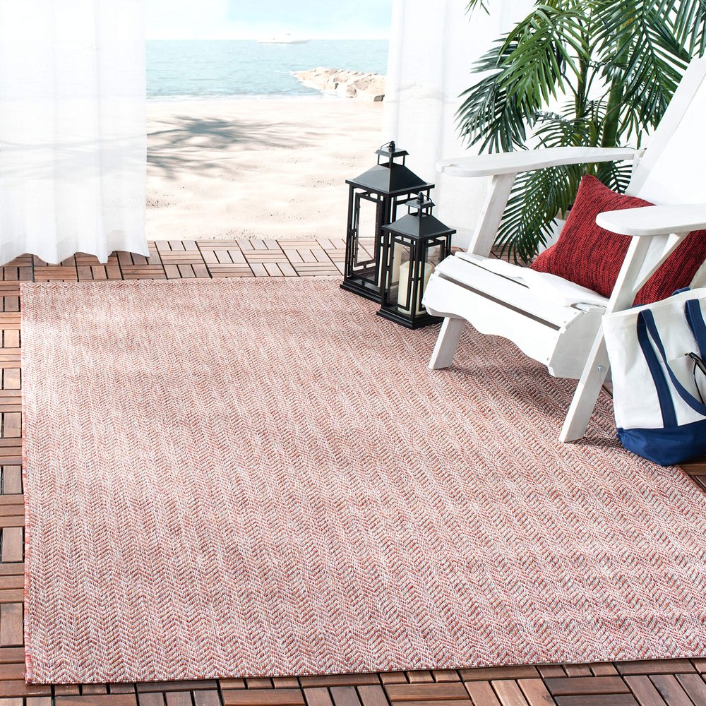SAFAVIEH Washable Rug Outdoor Courtyard Collection - 6'7" x 9'6", Red & Beige, Non-Shedding & Easy Cleaning, Ideal for Patio, Backyard, Mudroom (CY8022-36521)
