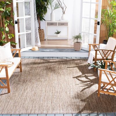 SAFAVIEH Washable Rug Outdoor Courtyard Collection - 8' x 11', Natural & Black, Non-Shedding & Easy Cleaning, Ideal for Patio, Backyard, Mudroom (CY8521-37312)