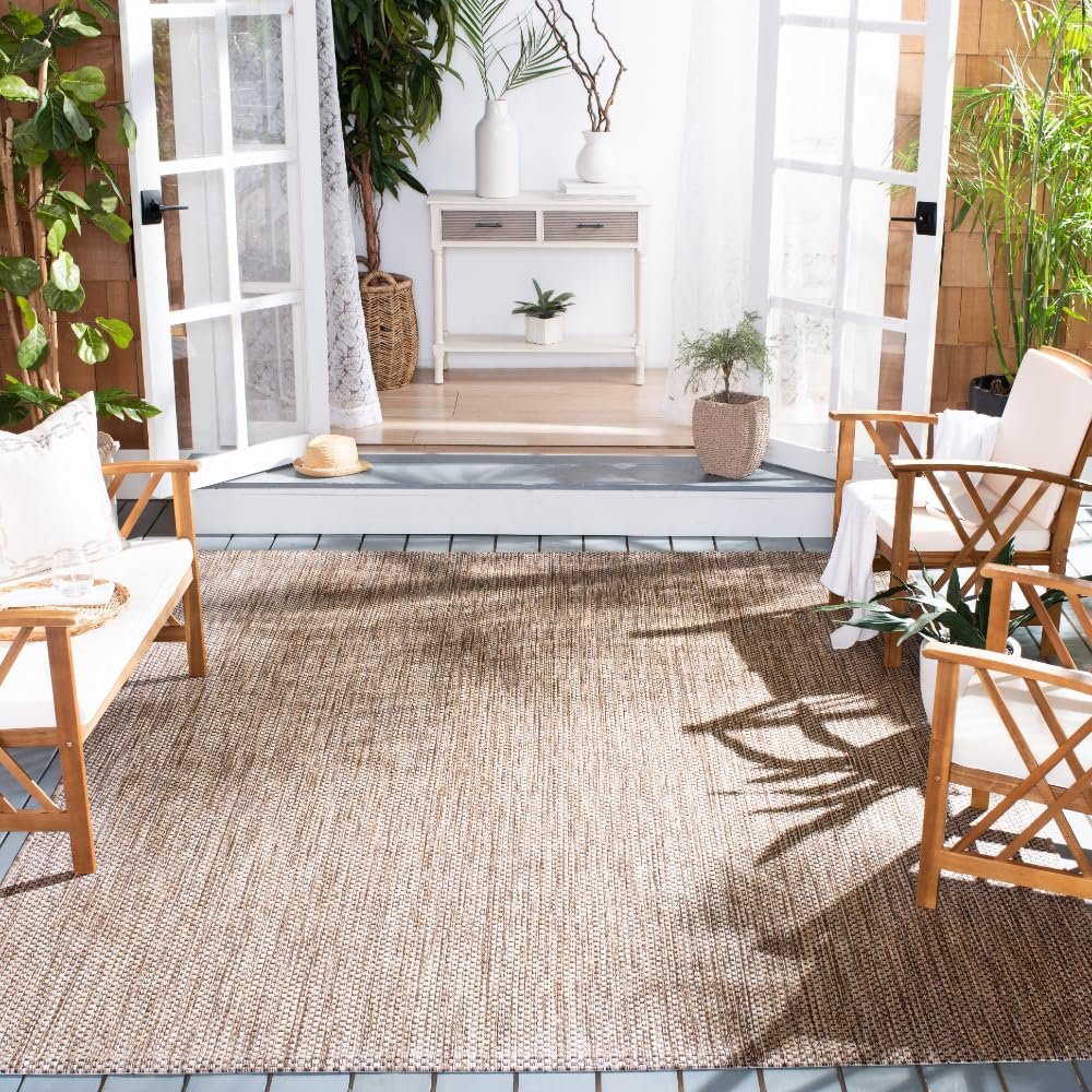 SAFAVIEH Washable Rug Outdoor Courtyard Collection - 8' x 11', Natural & Black, Non-Shedding & Easy Cleaning, Ideal for Patio, Backyard, Mudroom (CY8521-37312)