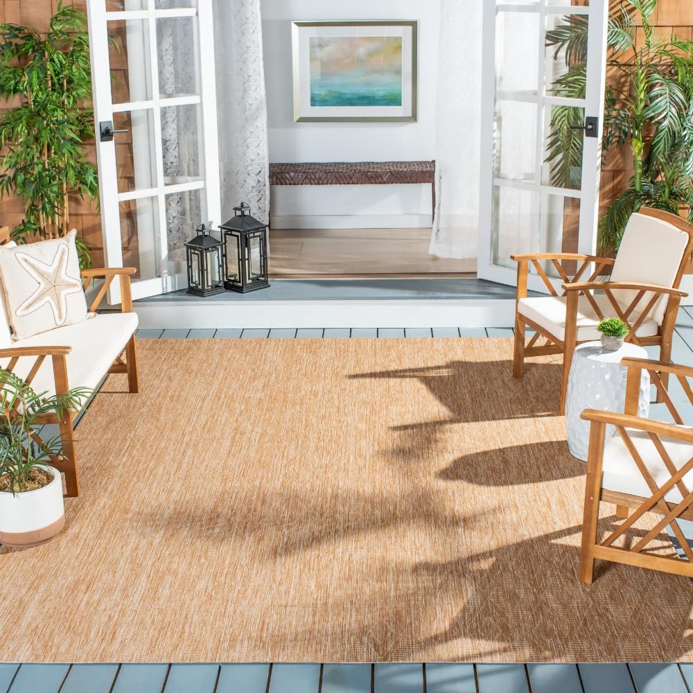SAFAVIEH Washable Rug Outdoor Courtyard Collection - 8' x 11', Natural & Natural, Non-Shedding & Easy Cleaning, Ideal for Patio, Backyard, Mudroom (CY8522-03011)