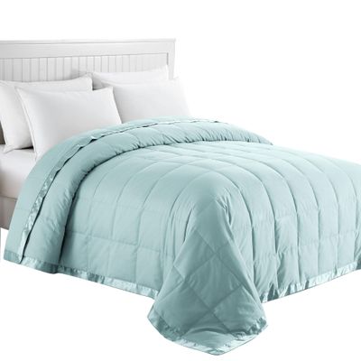 puredown Blankets Queen Size - Soft Lightweight Down Blanket for Bed, Cozy Warm Luxury Bed Blanket with Satin Trim, Blue (90"X90")