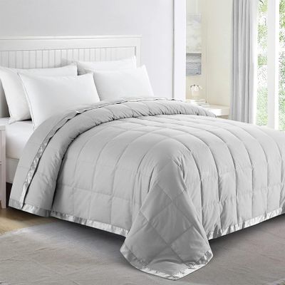 puredown Blankets King Size - Soft Lightweight Down Blanket for Bed, Cozy Warm Luxury Bed Blanket with Satin Trim, Light Grey (108"X90")