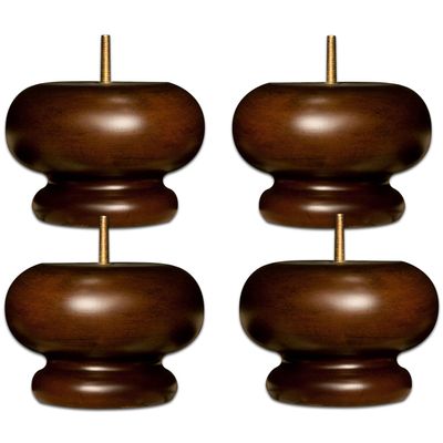 Osborne Replacement Furniture and Sofa Feet (Set of Four), Traditional Wooden Bun Feet, Rubberwood with Walnut Stain, Bolts Attached, Perfect for Chairs, Couches, Ottomans and More