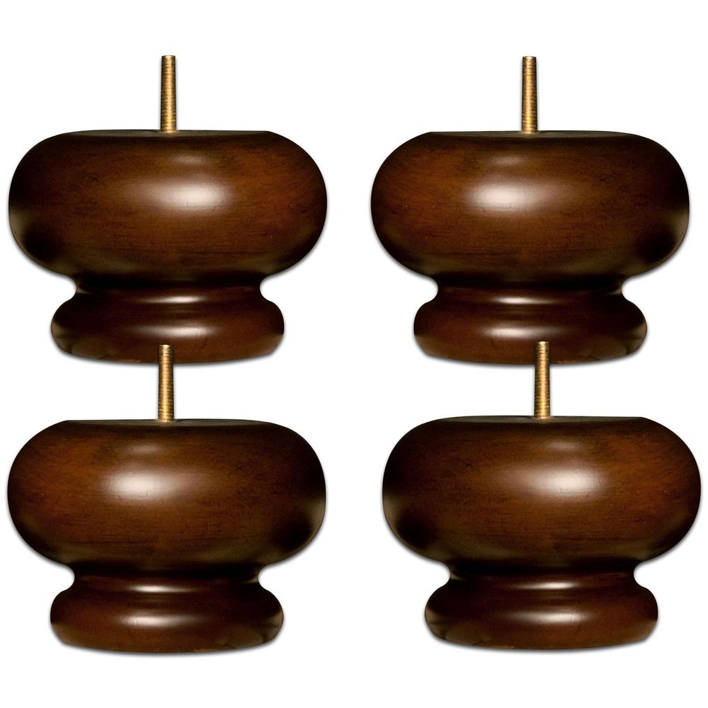 Osborne Replacement Furniture and Sofa Feet (Set of Four), Traditional Wooden Bun Feet, Rubberwood with Walnut Stain, Bolts Attached, Perfect for Chairs, Couches, Ottomans and More