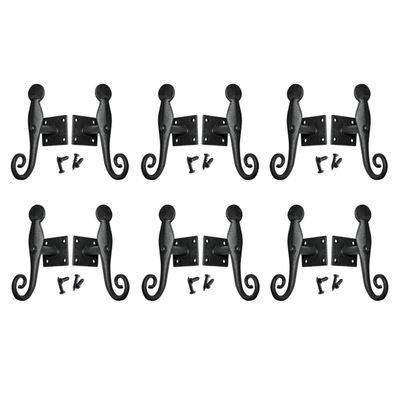 Renovators Supply Manufacturing Shutter Dogs 5.5 in. Black Rat Tail Shaped Wrought Iron Shutter Dogs with Mounting Hardware Pack of 6