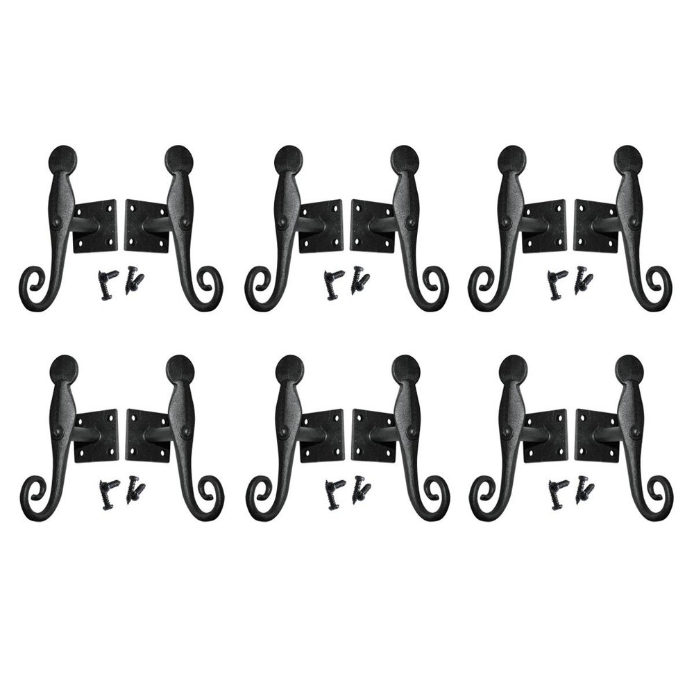 Renovators Supply Manufacturing Shutter Dogs 5.5 in. Black Rat Tail Shaped Wrought Iron Shutter Dogs with Mounting Hardware Pack of 6