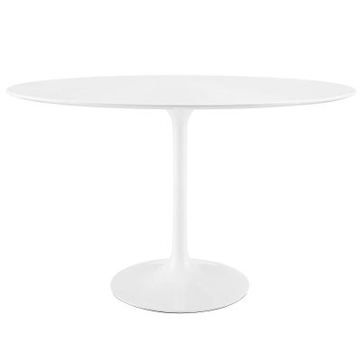 Modway Lippa 48" Mid-Century Modern Dining Table with Oval Top and Pedestal Base in White