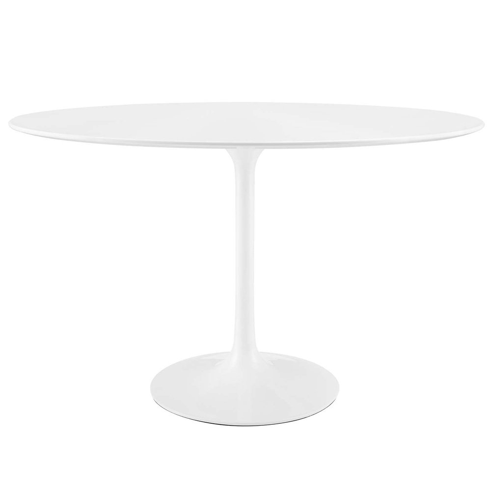 Modway Lippa 48" Mid-Century Modern Dining Table with Oval Top and Pedestal Base in White