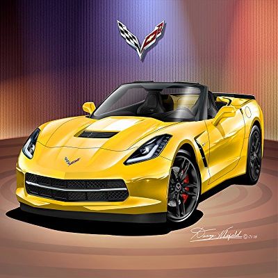2014 - 2015 CORVETTE CONVERTIBLE - VELOCITY YELLOW - ART PRINT POSTER BY ARTIST DANNY WHITFIELD - SIZE 20 X 30