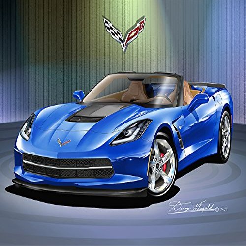2014-2015 Corvette Convertible - Laguna Blue - Atlantic Edition - Art Print Poster by Artist Danny Whitfield - Size 20 X 30